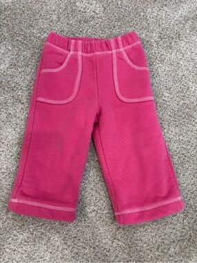 LL Bean Fleece Lined Baby Girl Pink Knit Pull-On Pants 6-12 months